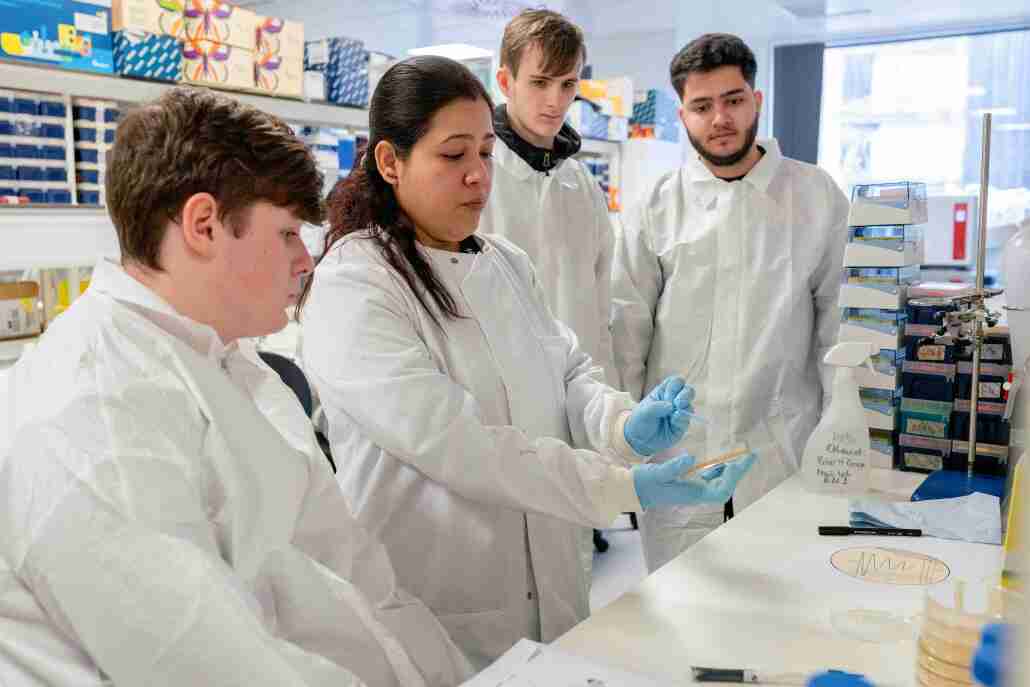 Young students studying in a lab