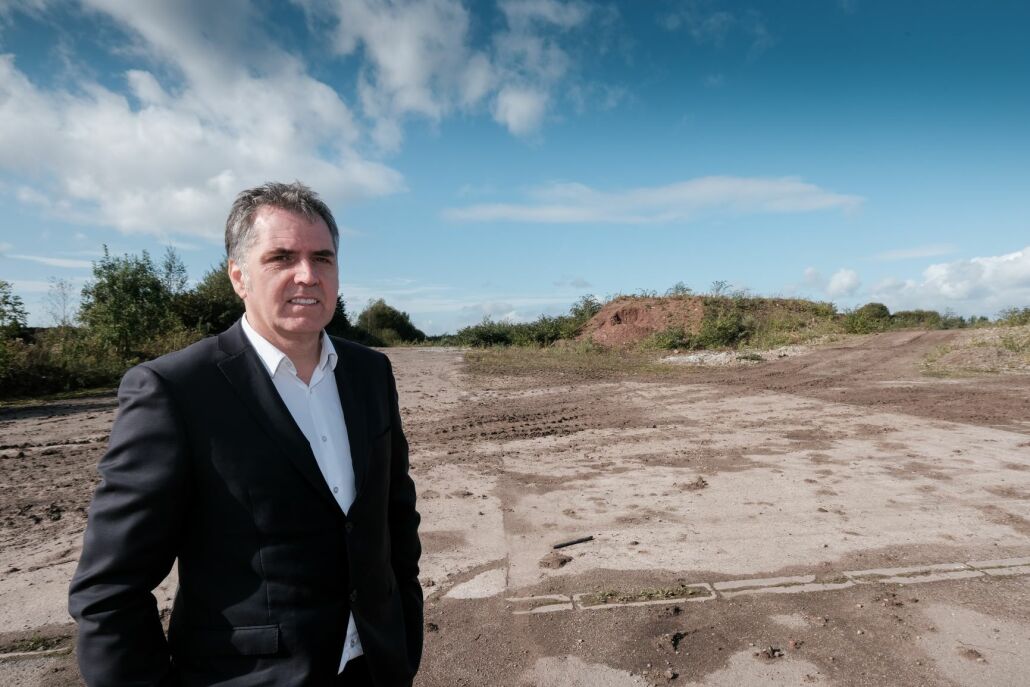 Steve Rotheram at the Moss Nook brownfield site St Helens