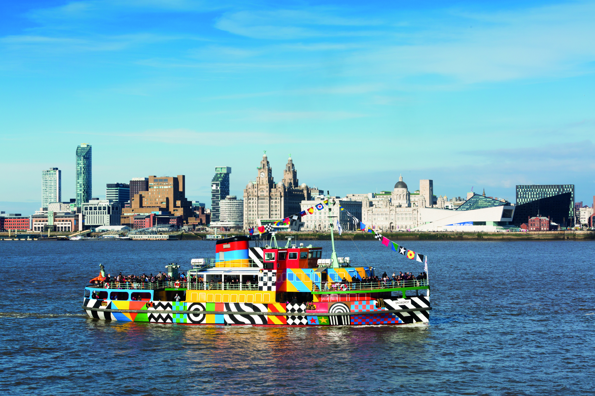 Mersey Ferry - Snowdrop (Dazzle) on the River Mersey in front of the waterfront