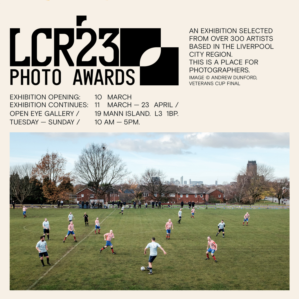 Poster about a photo awards event with a picture of people playing football