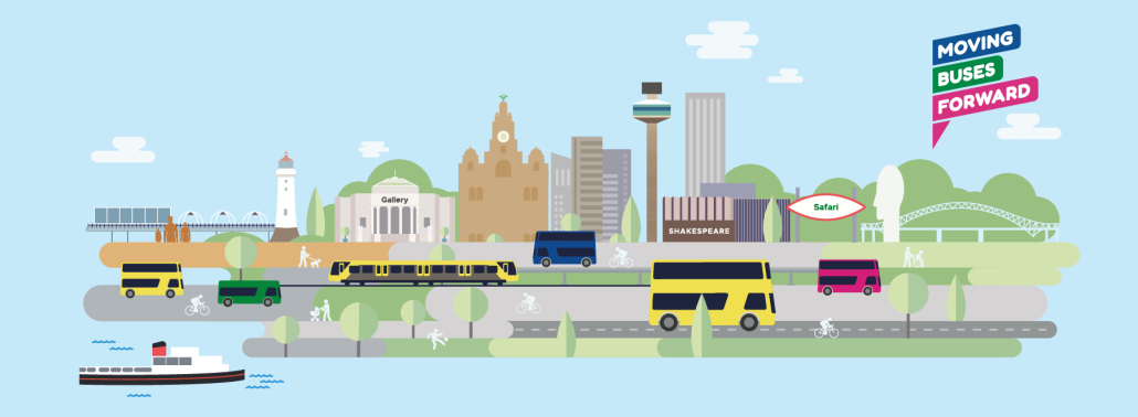 Moving Buses Forward creative with famous landmarks across the city region