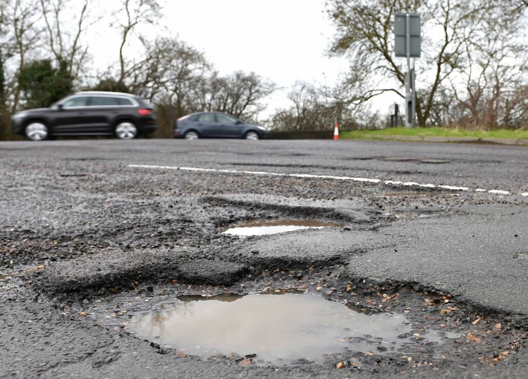A pothole in the road