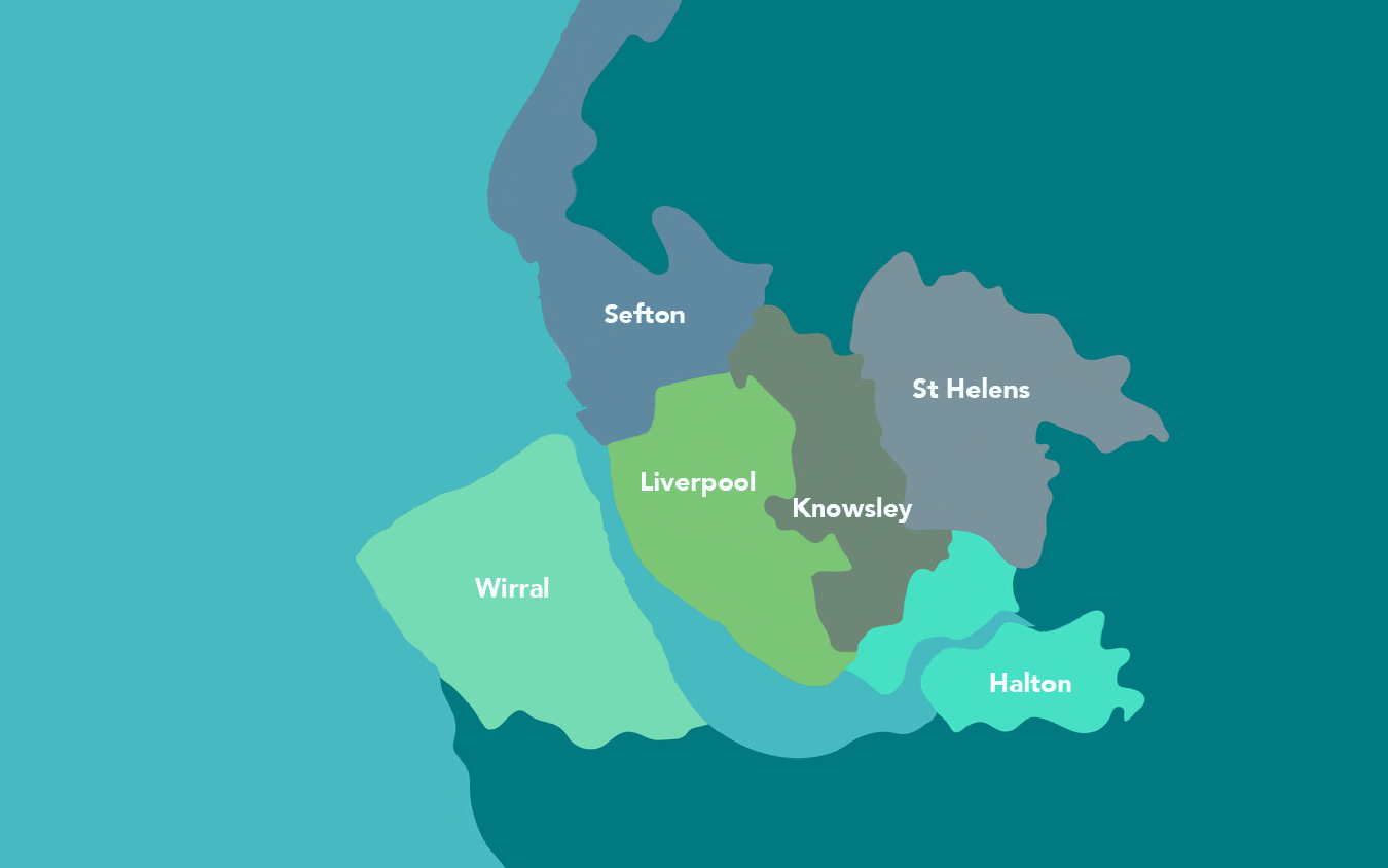 Map highlighting the six boroughs that make up the Liverpool City Region