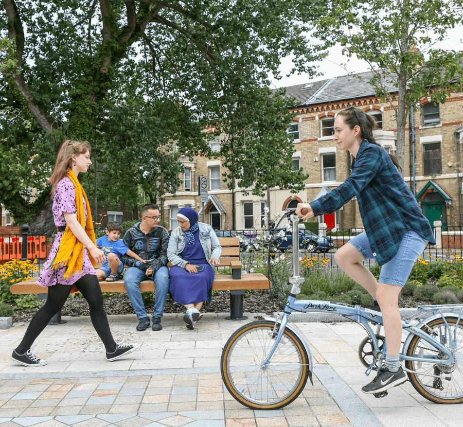 person walking and person on bike