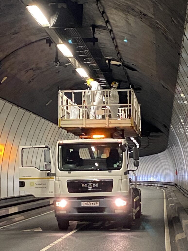 Maintenance work taking place inside the Queensway Tunnel