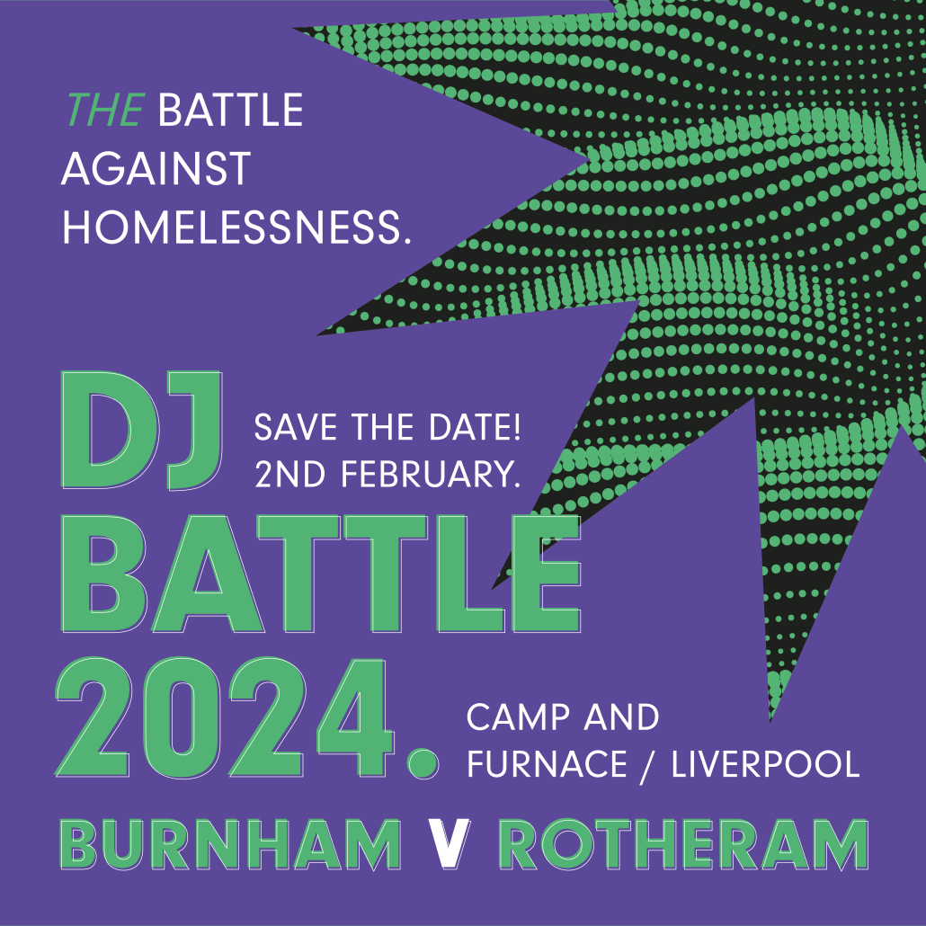 A purple and green poster for the DJ Battle 2024