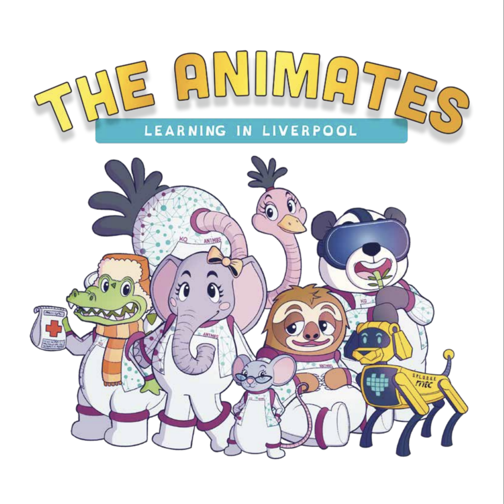 Front cover of the book depicting a group of cartoon animals and a robot.