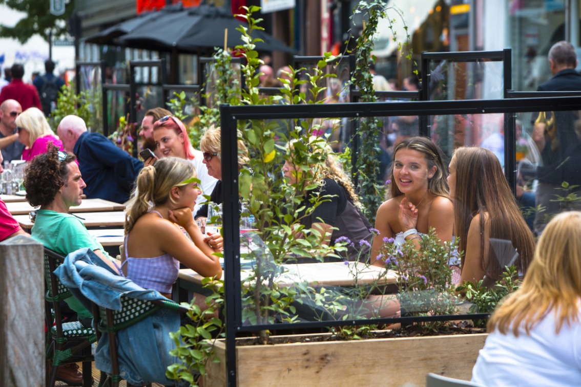 Diners at outdoor tables on Bold Street