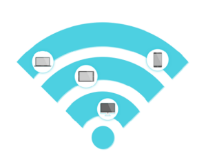 The WiFi symbol in light blue.