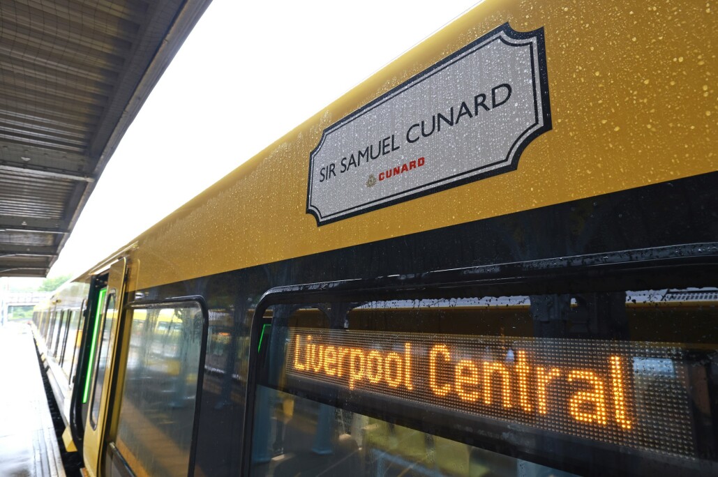 The side of one of the new trains showing the name plate - Sir Samuel Cunard