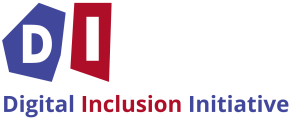 Digital Inclusion Initiative logo, containing the text 'Digital Inclusion Initiative' with letters D and I above. One with a purple background and one with a red background.