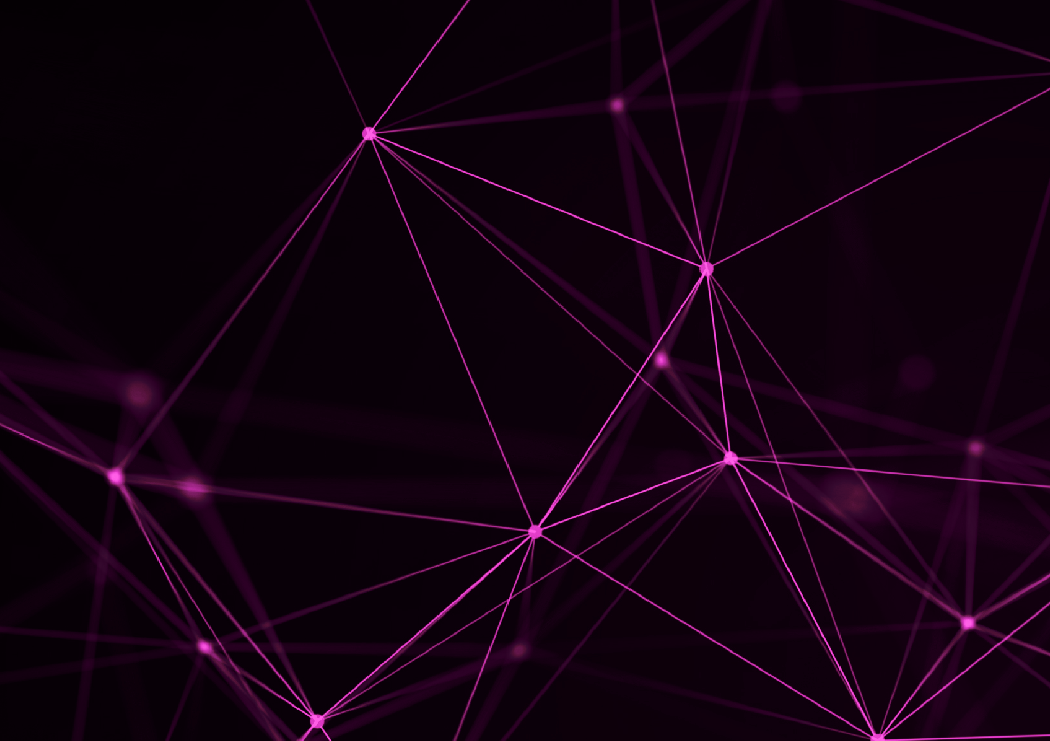 The nodes of a network connecting together. The network is a bright pink and they're on a black background.