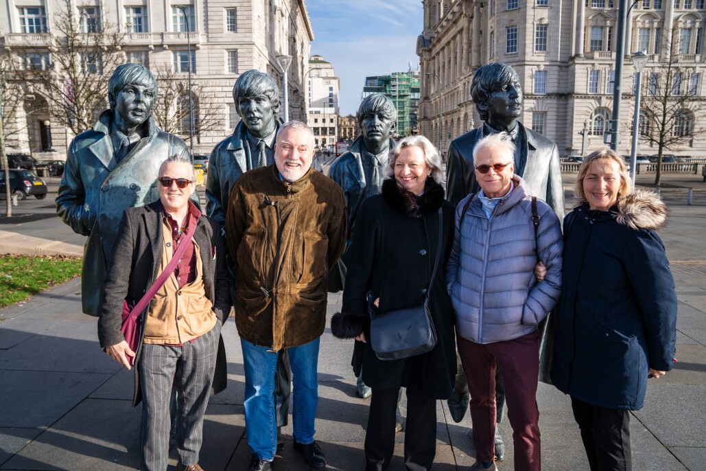 Members of the Hamburg delgation at the Beatles statue, Pier Head, Liverpool.