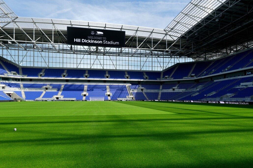 A view from the pitch of the stands at Everton's Hill Dickinson Stadium