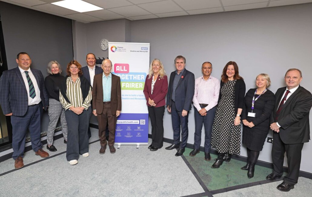 Sir Michael Marmot (centre) joins Mayor Steve Rotheram (5th from right), Cllr Louise Gittins (centre right) and senior health leaders from across Liverpool City Region and Cheshire & Warrington at the Institute of Health Equity (IHE) Conference breakfast roundtable event.