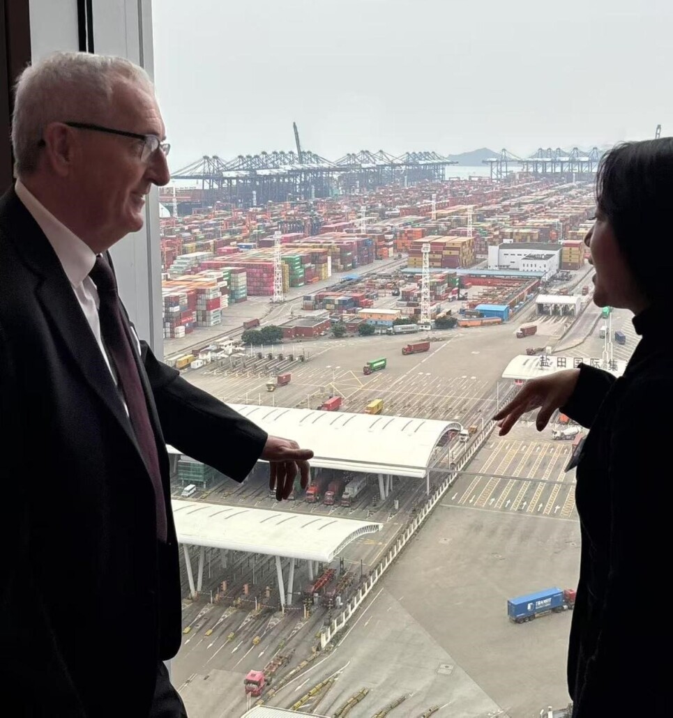 Deputy Mayor Mike Wharton being shown the docks in a view from the window.