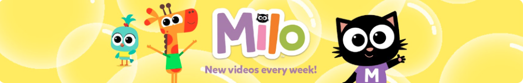 A banner with Milo written on advertising a cartoon about a cat called Milo