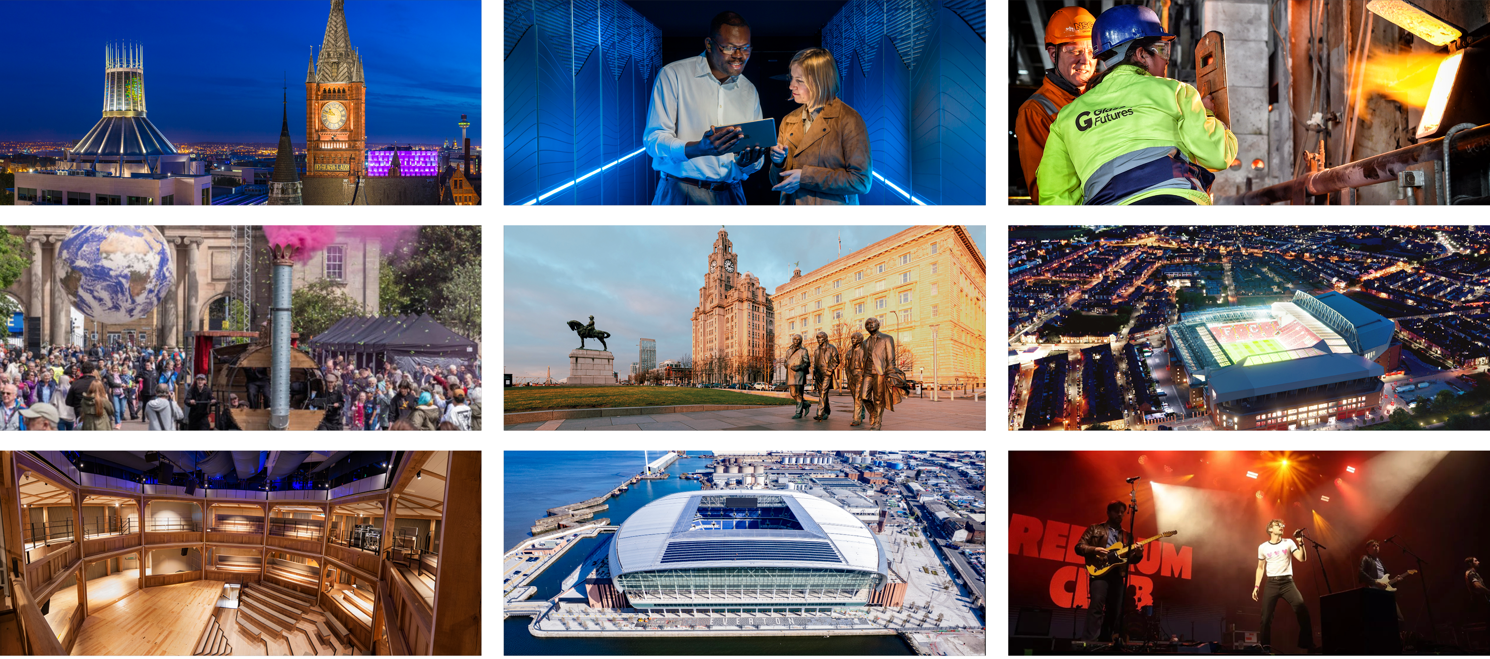Soft Power Board launch tile showing images of culture, sport, education and innovation from across Liverpool City Region - landscape