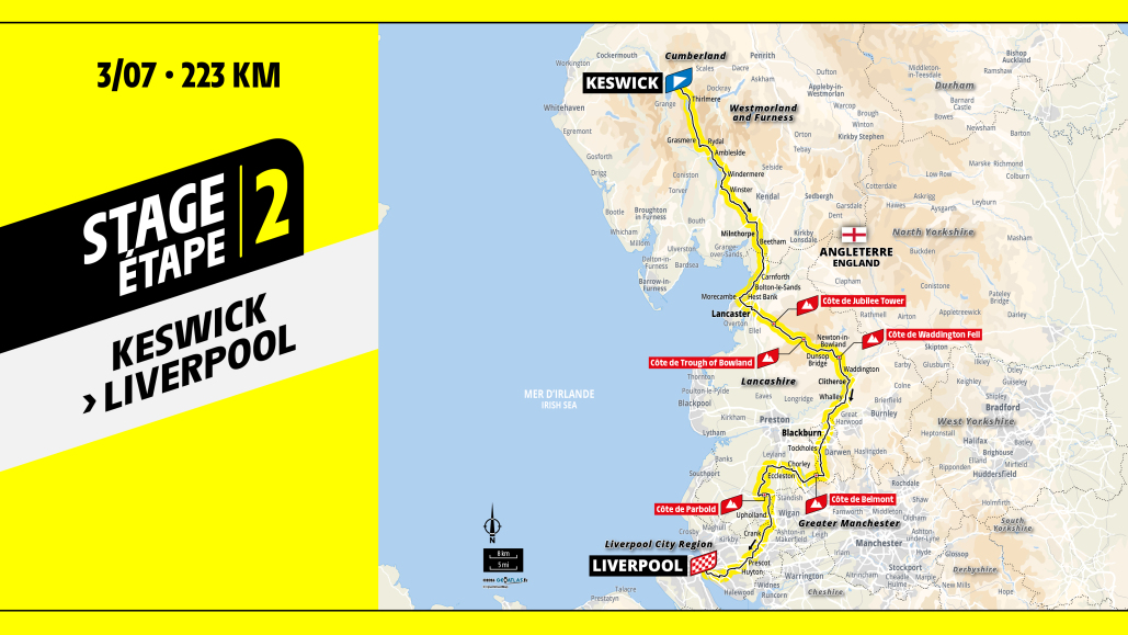 Tour De France Stage 2 route map.