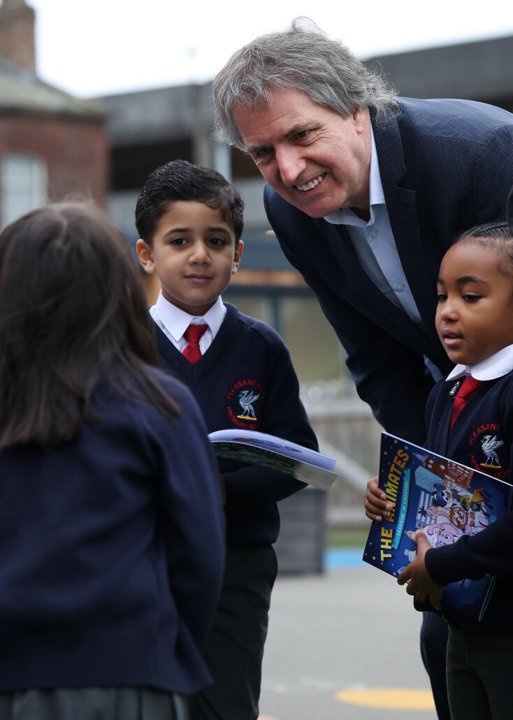 Mayor Steve Rotheram with promary school children at book launch