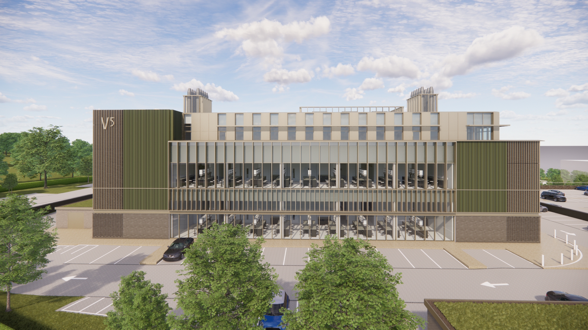 A CGI of one of the proposed new buildings in the Violet Phase 2 development at Sci-Tech Daresbury. The Investment Zone project is one of seven set for approval