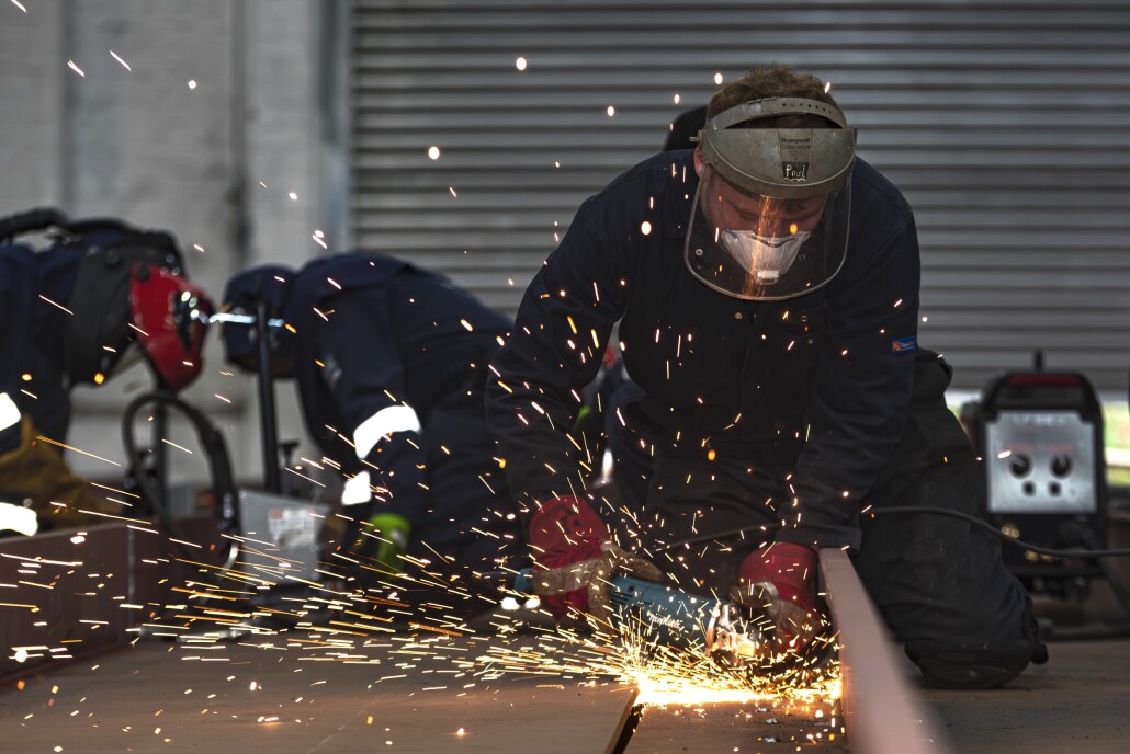 sections of the pontoon being welded together